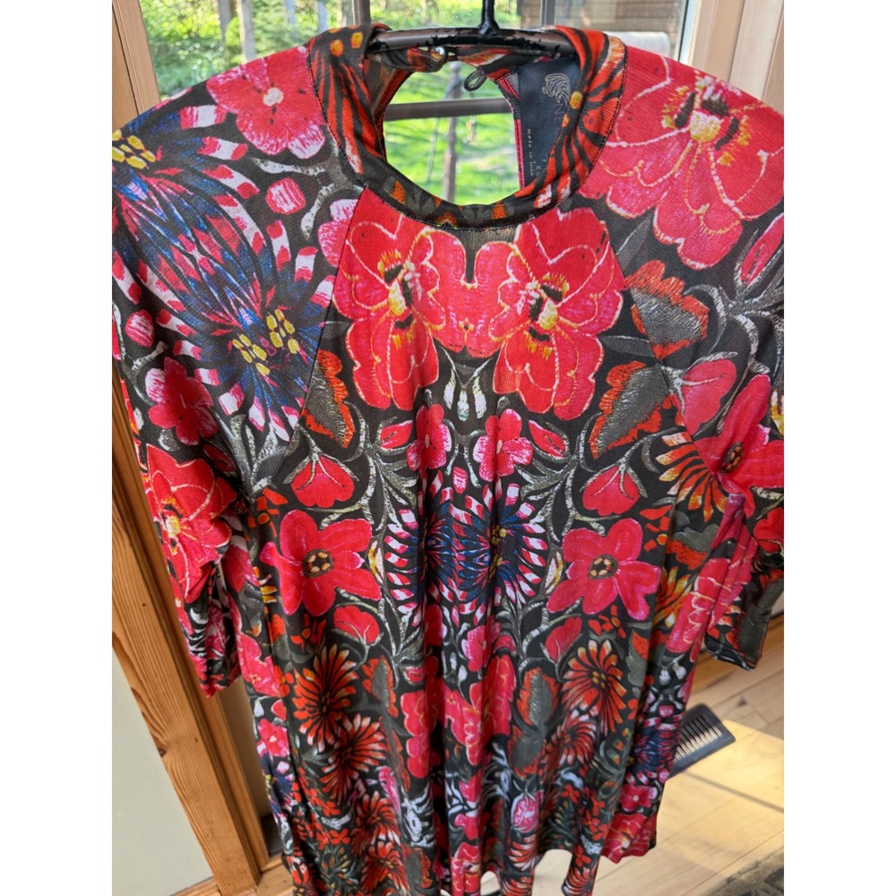 Free People New Romantics Red Floral Kaleidoscopic Tunic Dress Trapeze Sz. M - Picture 4 of 9